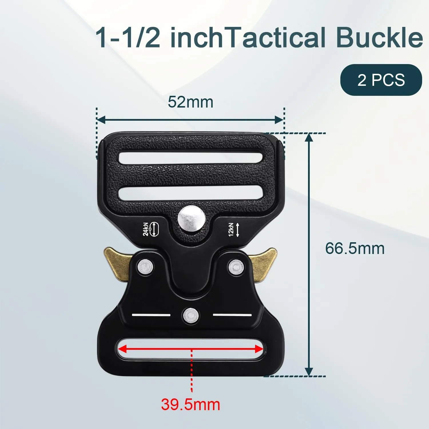 CooBigo 2 Pack Tactical Belt Buckles, 1-1/2" Heavy Duty Metal Tactical Buckle Clips for Dog Collar Hardware, Harness, Backpack, Luggage Strap Release Clasp Replacement (Black)