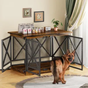COZPAW Large Dog Crate Furniture - 48 inch Heavy Duty Dog Kennel Indoor for XLarge Breed with Double Doors, Wooden Dog Cage XL Modern Decorative End Table Pet House (Brown)