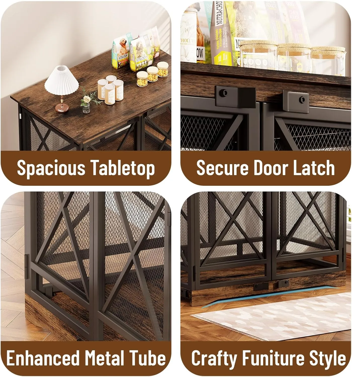 COZPAW Large Dog Crate Furniture - 48 inch Heavy Duty Dog Kennel Indoor for XLarge Breed with Double Doors, Wooden Dog Cage XL Modern Decorative End Table Pet House (Brown)