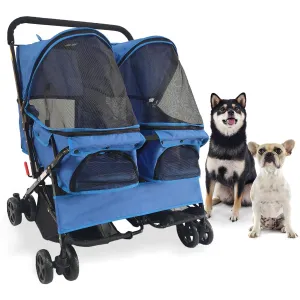 Critter Sitters Double Pet Stroller with Storage - Cat & Dog Stroller for Animals up to 44 lbs, Blue