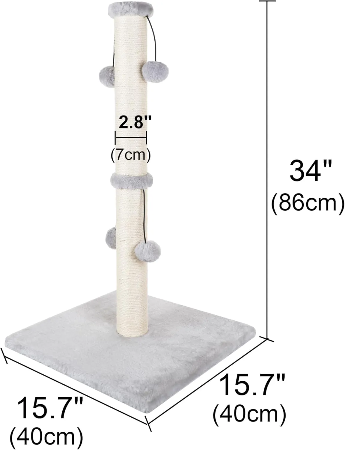 Dimaka 34'' Cat Scratching Post, Cat Scratching Post, Cat Scratcher for Large Cats with Teasing Toy Ball, Natural Sisal White and Grey (Grey)