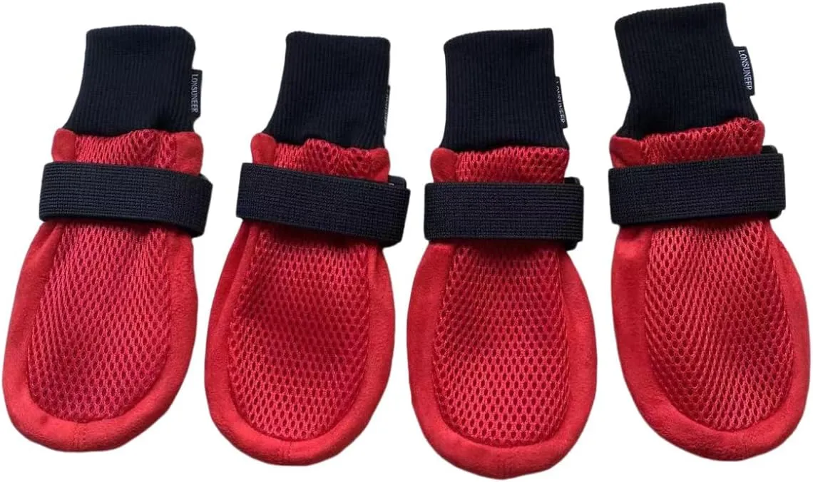 Dog Boots Breathable and Protect Paws Soft Nonslip Soles Red Color Size Large - Inner Sole Width 2.83 Inch