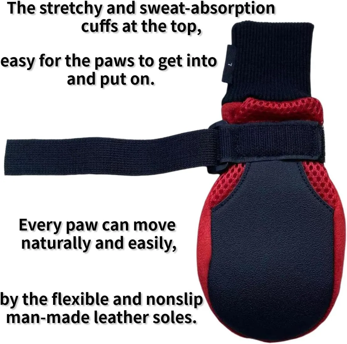 Dog Boots Breathable and Protect Paws Soft Nonslip Soles Red Color Size Large - Inner Sole Width 2.83 Inch