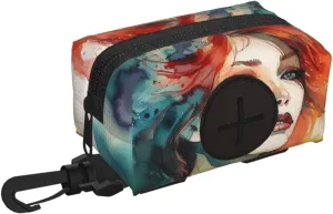 Dog Poop Bag Holder For Leash, Lightweight Dispenser For Pet Waste Bags Abstract Watercolor Lady Puppy Potty Carrier Small Doggy Zipper Pouch With Carabiner Clip