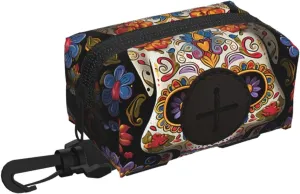 Dog Poop Bag Holder For Leash, Lightweight Dispenser For Pet Waste Bags Sugar Skulls Puppy Potty Carrier Small Doggy Zipper Pouch With Carabiner Clip