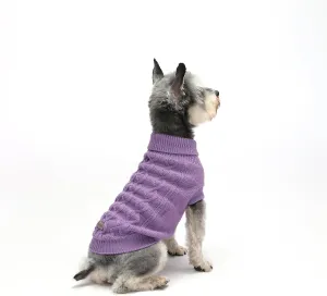 Dog Pullover Sweater, Cold Weather Cable Knitwear, Warm Clothes for Chihuahua, Bulldog, Dachshund, Pug, Yorkie, Dog Outfits for Small Dogs (Purple XS)