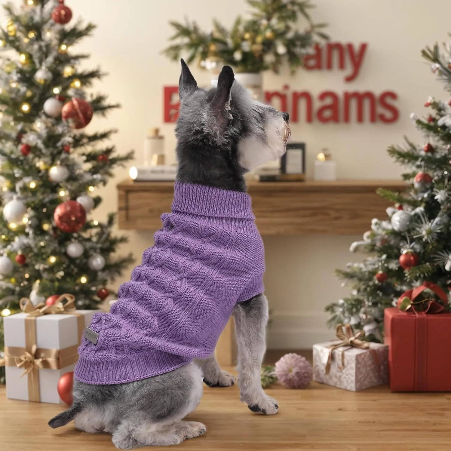 Dog Pullover Sweater, Cold Weather Cable Knitwear, Warm Clothes for Chihuahua, Bulldog, Dachshund, Pug, Yorkie, Dog Outfits for Small Dogs (Purple XS)