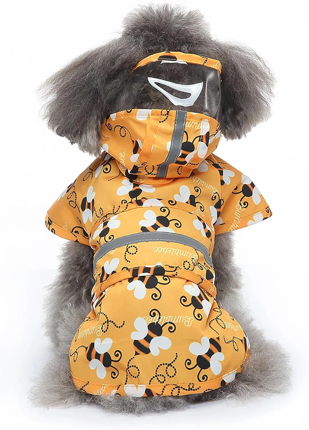Dog Raincoat Hooded, Reflective Dog Slicker Poncho Adjustable Waterproof Lightweight Rain Jacket for Dogs,Bee,S