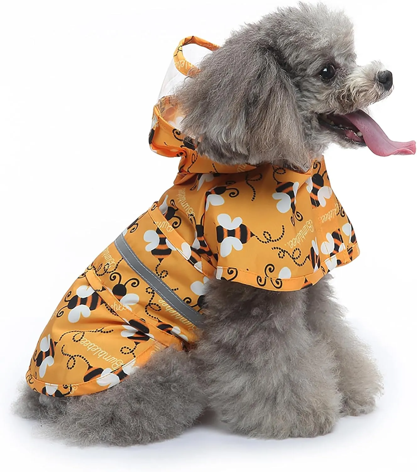 Dog Raincoat Hooded, Reflective Dog Slicker Poncho Adjustable Waterproof Lightweight Rain Jacket for Dogs,Bee,S