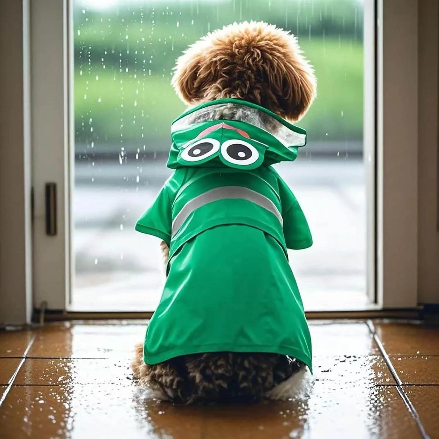 Dog Raincoat Hooded, Reflective Dog Slicker Poncho Adjustable Waterproof Lightweight Rain Jacket for Dogs,Frog,S