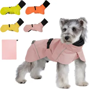 Dog Raincoat, Waterproof Dog Rain Jacket with Calming Hood, Adjustable Lightweight Dog Rain Coat with Zipper Leash Hole and Reflective Strip for Small Medium Dogs Puppies(Pink, L)