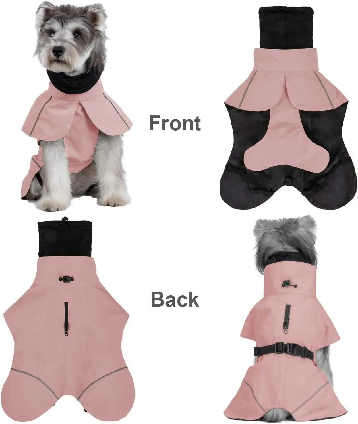 Dog Raincoat, Waterproof Dog Rain Jacket with Calming Hood, Adjustable Lightweight Dog Rain Coat with Zipper Leash Hole and Reflective Strip for Small Medium Dogs Puppies(Pink, L)