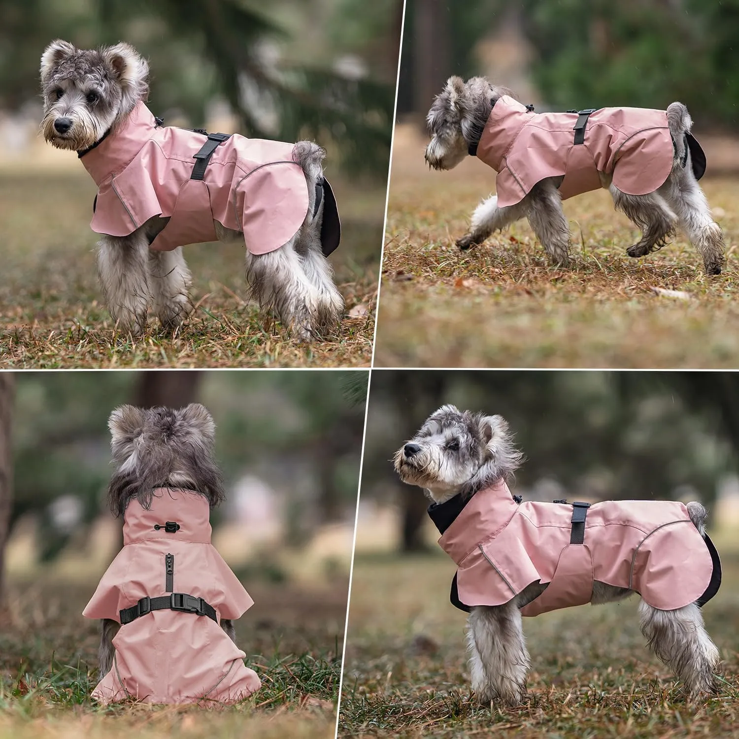 Dog Raincoat, Waterproof Dog Rain Jacket with Calming Hood, Adjustable Lightweight Dog Rain Coat with Zipper Leash Hole and Reflective Strip for Small Medium Dogs Puppies(Pink, L)