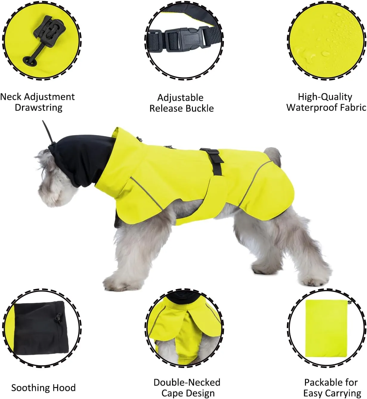 Dog Raincoat, Waterproof Dog Rain Jacket with Calming Hood, Lightweight Coat with Zipper Leash Hole and Reflective Strip, Green, L