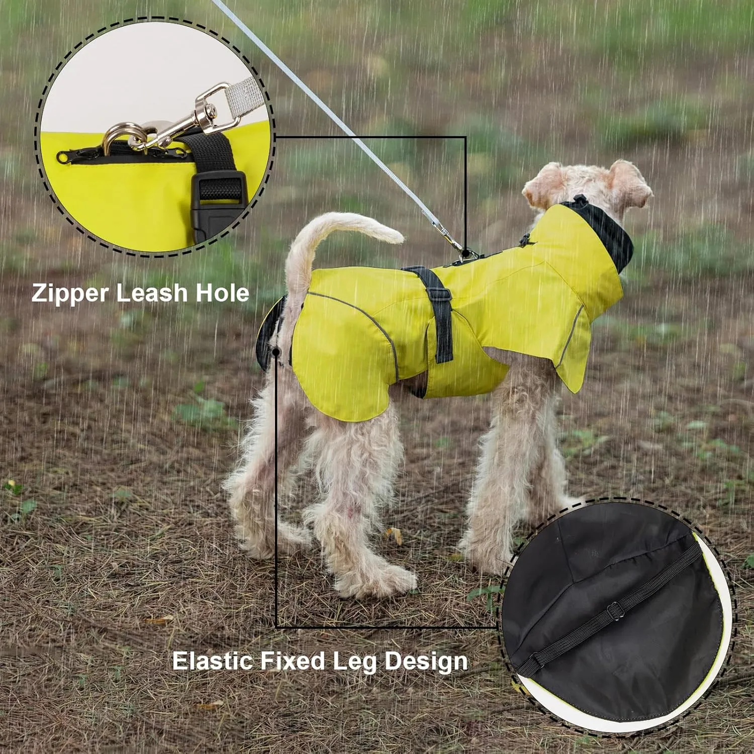 Dog Raincoat, Waterproof Dog Rain Jacket with Calming Hood, Lightweight Coat with Zipper Leash Hole and Reflective Strip, Green, L