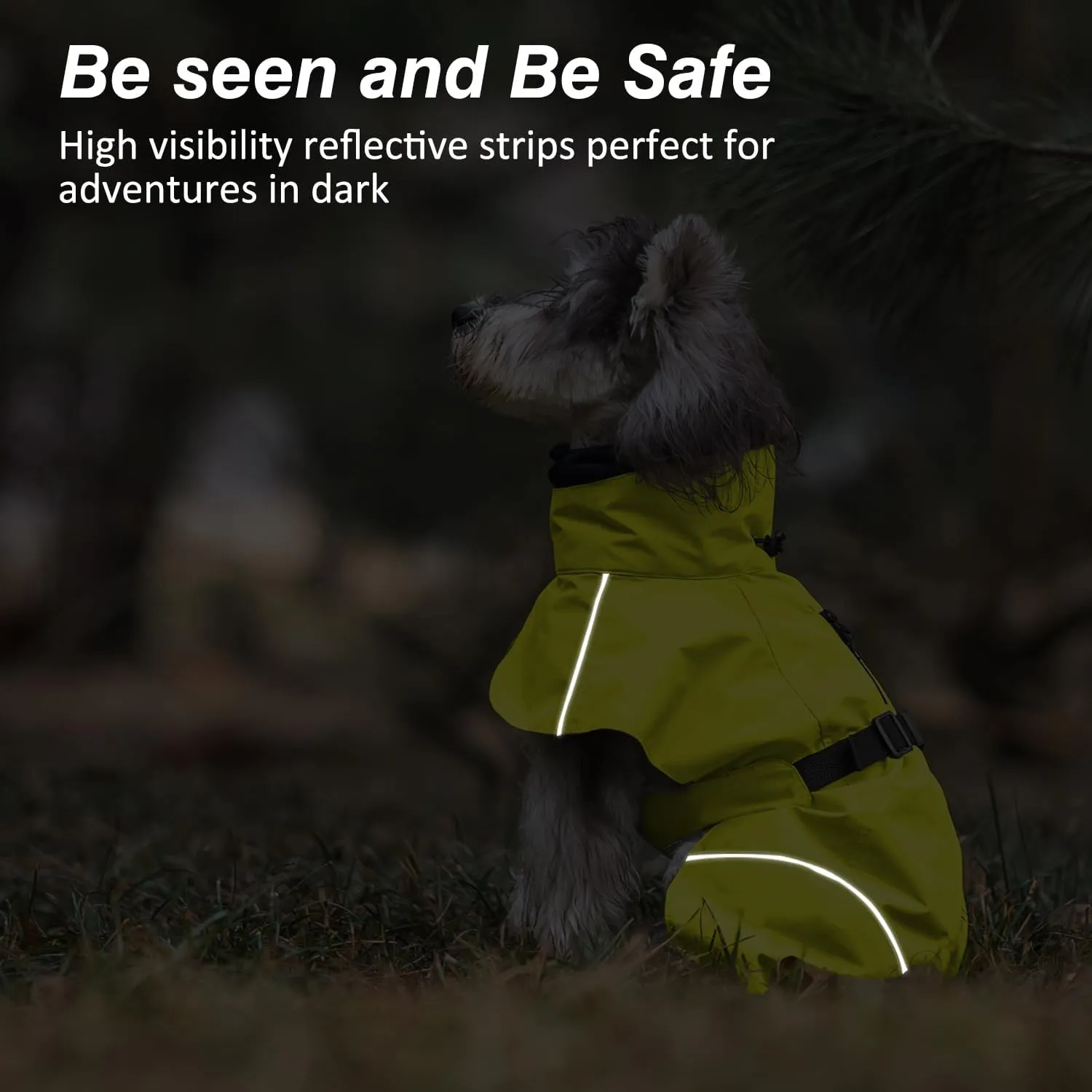 Dog Raincoat, Waterproof Dog Rain Jacket with Calming Hood, Lightweight Coat with Zipper Leash Hole and Reflective Strip, Green, L