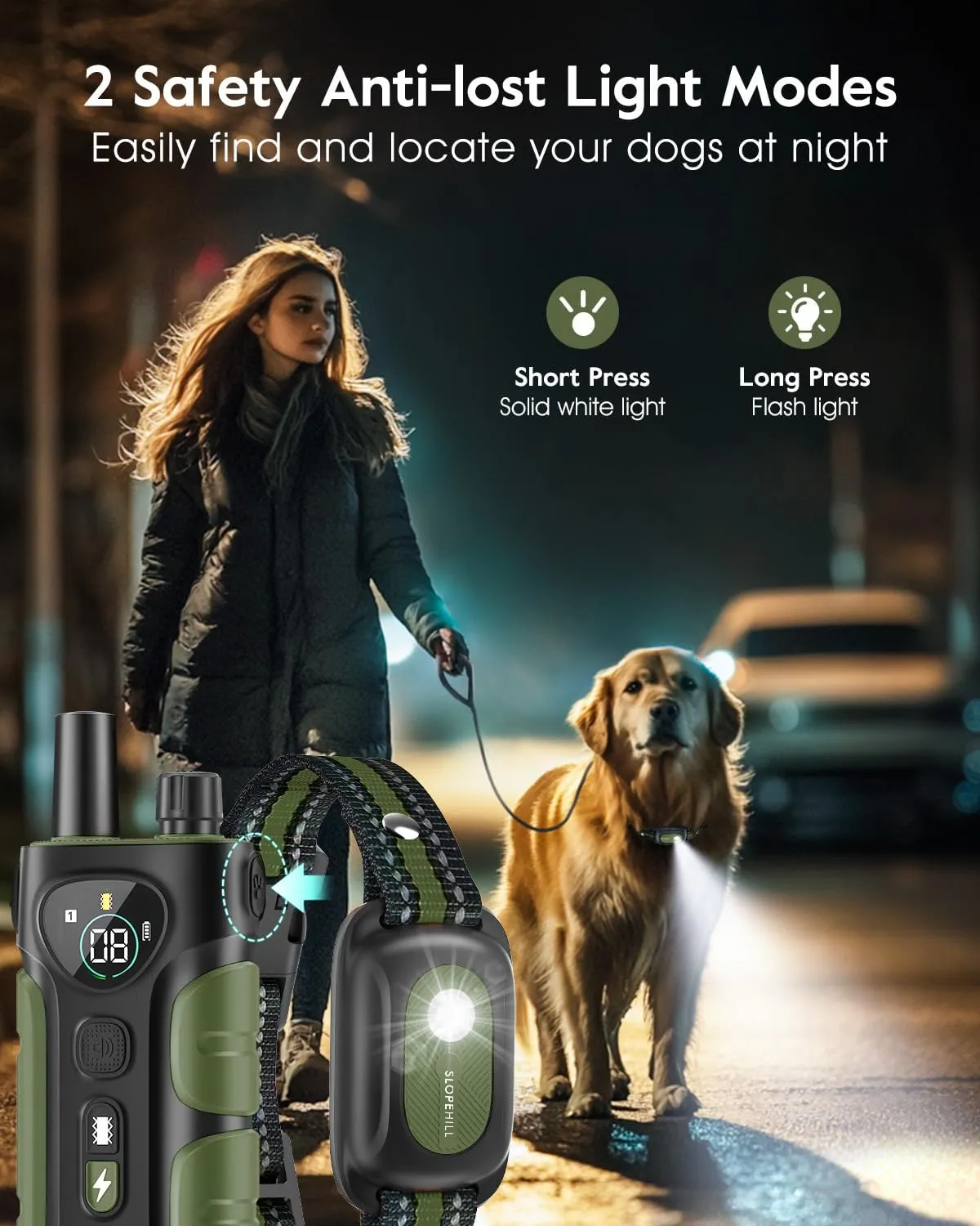 Dog Shock Collar,4200FT Dog Training Collar with Remote,IPX8 Waterproof E-Collar with Beep,Vibration,Shock,Flash Light,No Shock Mode,Electric Shock Collar for Small Medium Large Dogs,Green