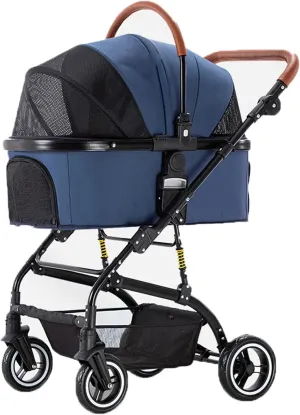 Dog Stroller for Medium Dogs Small Dogs 4 Wheel Collapsible Storage Cup Holder Adjustable Push Handle Separate cart Pet Travel Supplies 40 kg