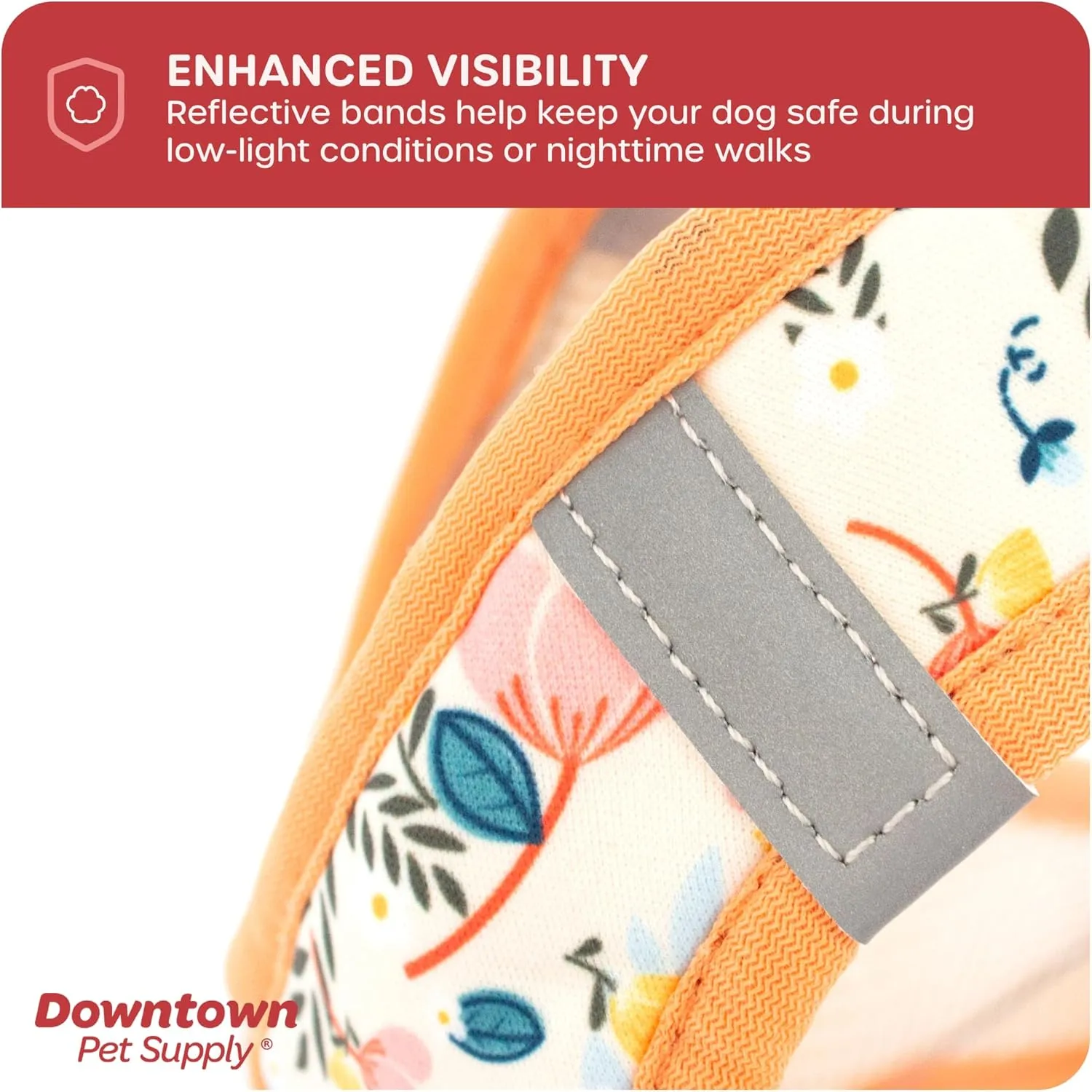 Downtown Pet Supply Step in Dog Harness for Small Dogs No Pull, Large, Floral - Adjustable Harness with Padded Mesh Fabric and Reflective Trim - Buckle Strap Harness for Dogs
