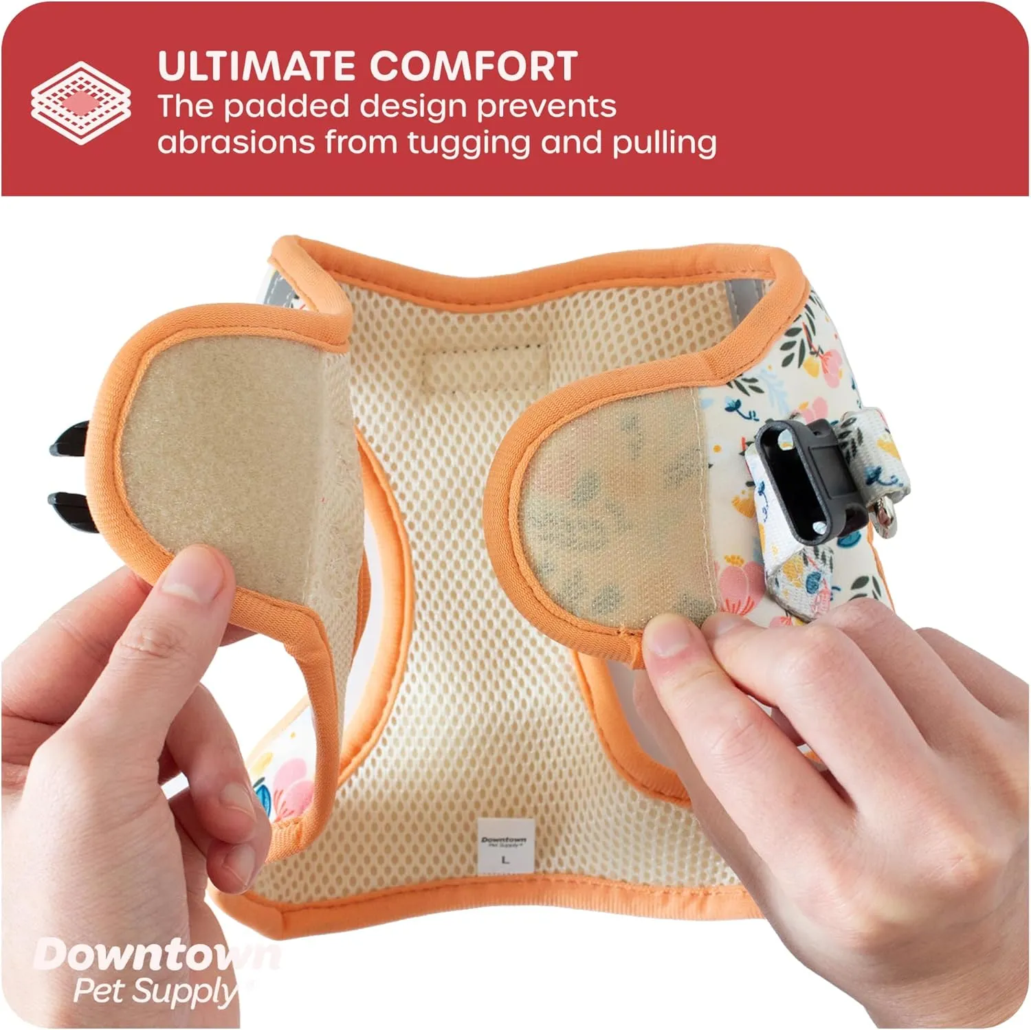 Downtown Pet Supply Step in Dog Harness for Small Dogs No Pull, Large, Floral - Adjustable Harness with Padded Mesh Fabric and Reflective Trim - Buckle Strap Harness for Dogs