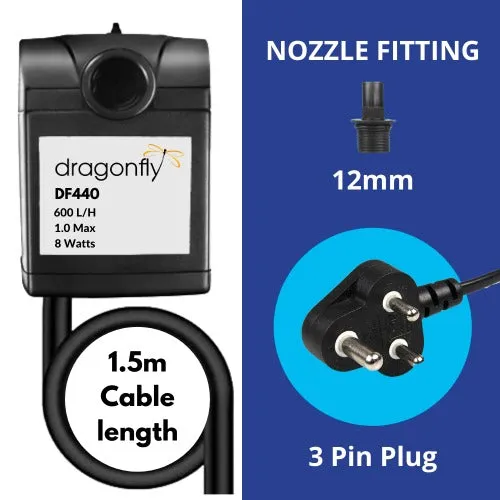 DRAGONFLY POND & FOUNTAIN PUMP 500L/H 0.9M MAX HEAD & 3 CORE PLUG