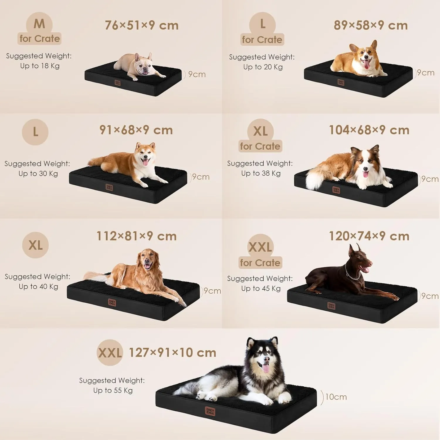 EHEYCIGA Orthopedic XXL Dog Beds for Jumbo Dogs with Removable Washable Cover for Crate, Black, 47x29