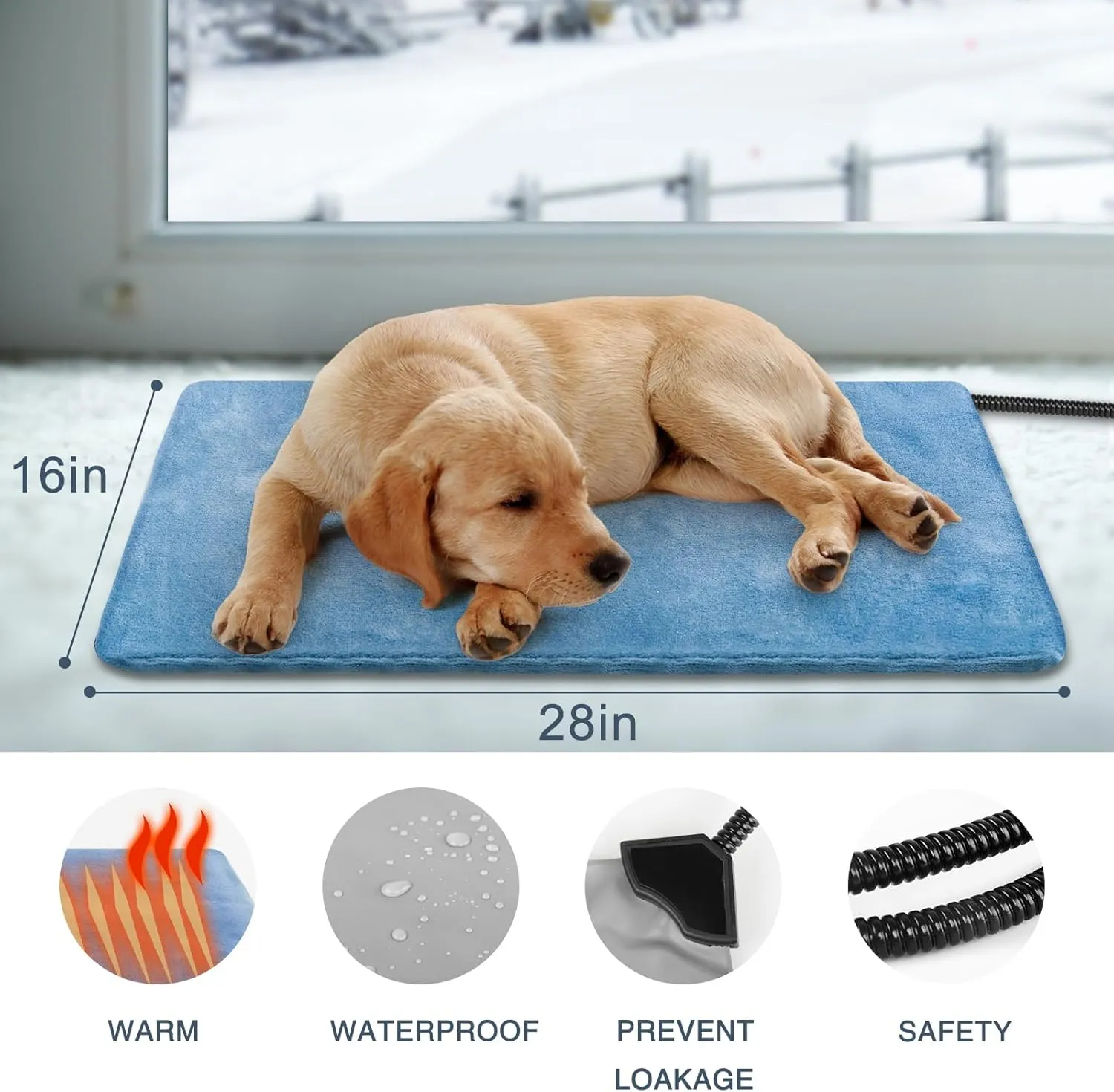 Electric Pet Heating Pad for Cats & Dogs, Adjustable with 6 Temp & 5 Timer, Waterproof & Chew Resistant, Perfect for Kittens & Puppies - 28*16in