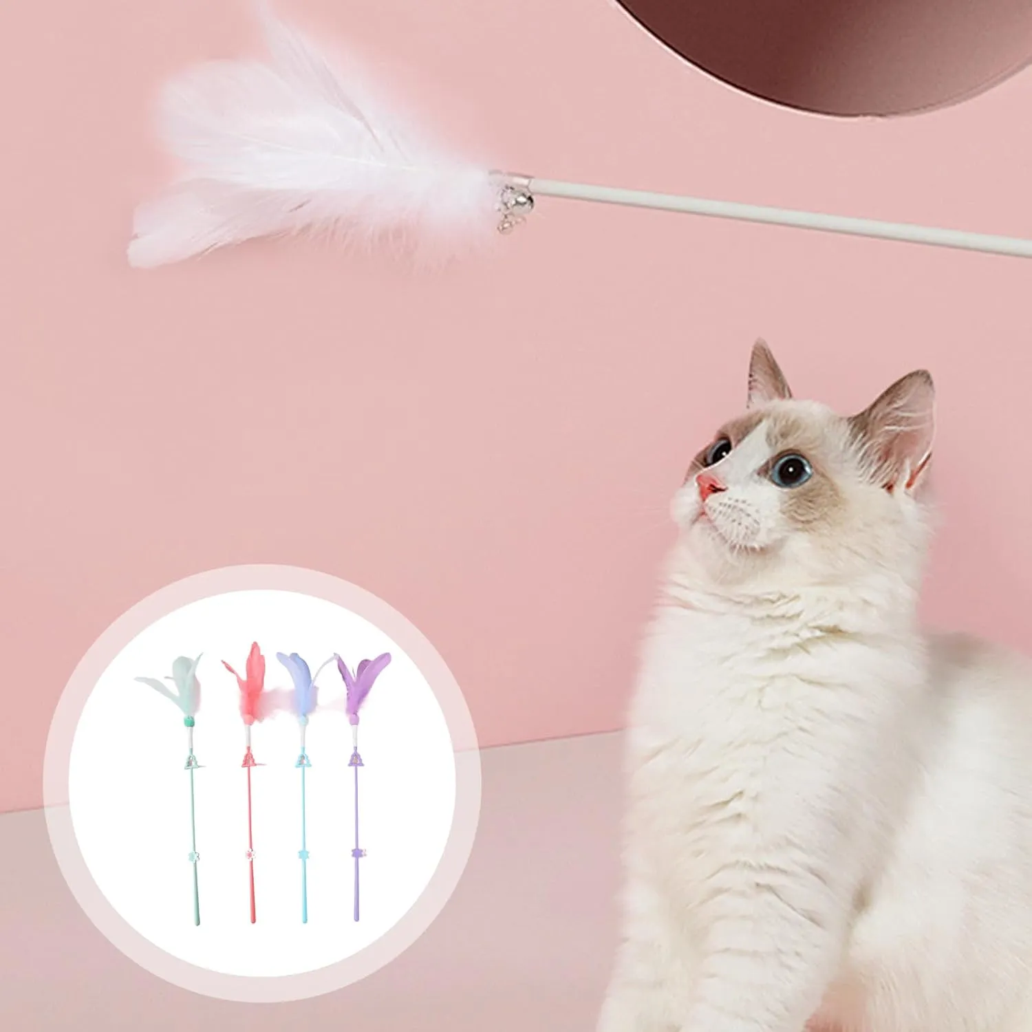 Feathered Wand Toy Teasing Active Cats Entertainment Toy Cats Fishing Rod Chasing Hunting Stick Cats Supply 4PCS