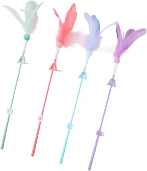 Feathered Wand Toy Teasing Active Cats Entertainment Toy Cats Fishing Rod Chasing Hunting Stick Cats Supply 4PCS