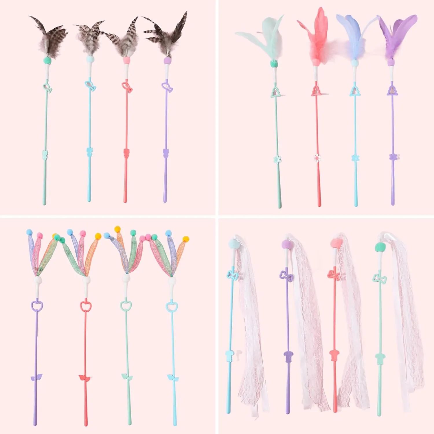Feathered Wand Toy Teasing Active Cats Entertainment Toy Cats Fishing Rod Chasing Hunting Stick Cats Supply 4PCS