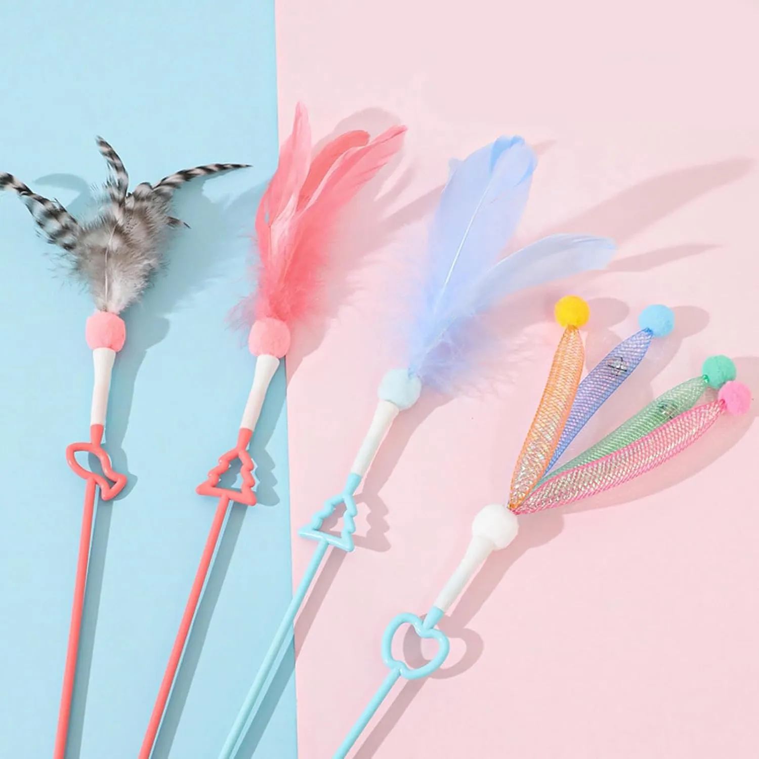 Feathered Wand Toy Teasing Active Cats Entertainment Toy Cats Fishing Rod Chasing Hunting Stick Cats Supply 4PCS