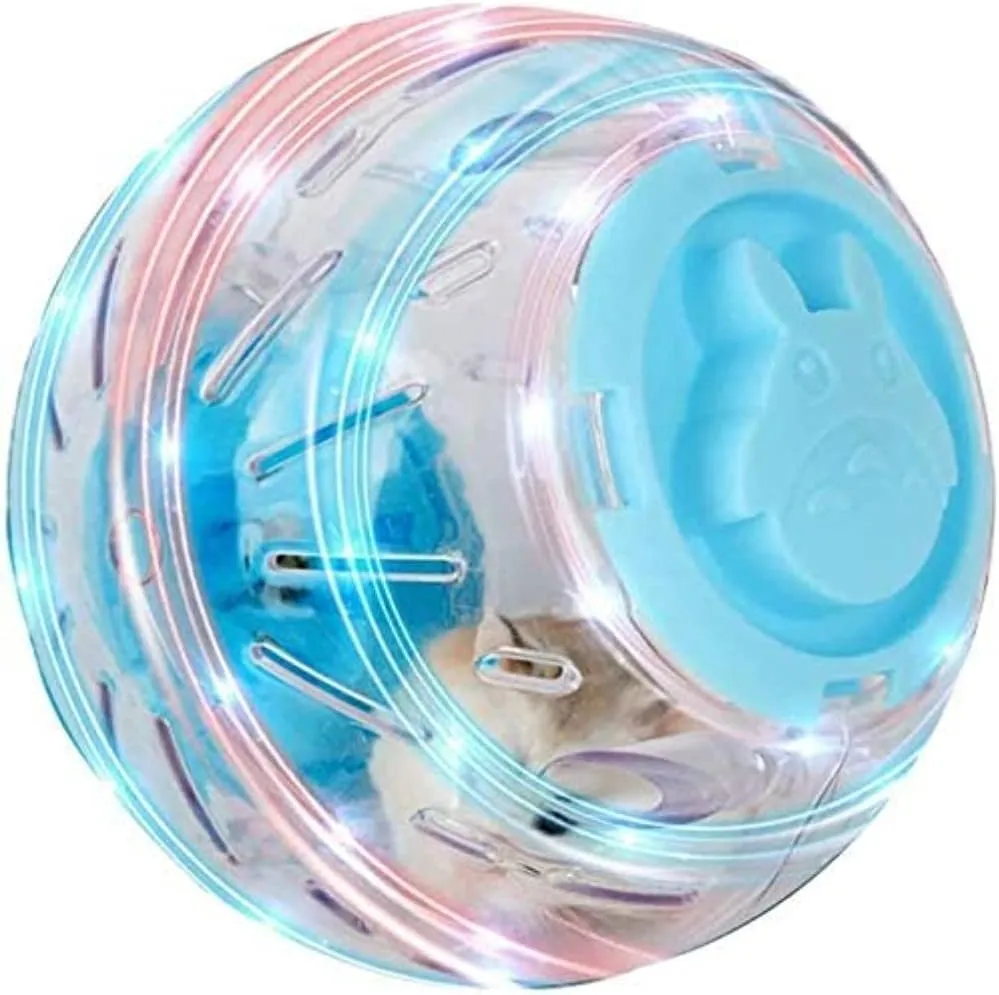 Flash Hamster Ball 15cm 6Inch Running Activity Exercise Toy Transparent for Small Animals Cage Accessories (L, Blue D)