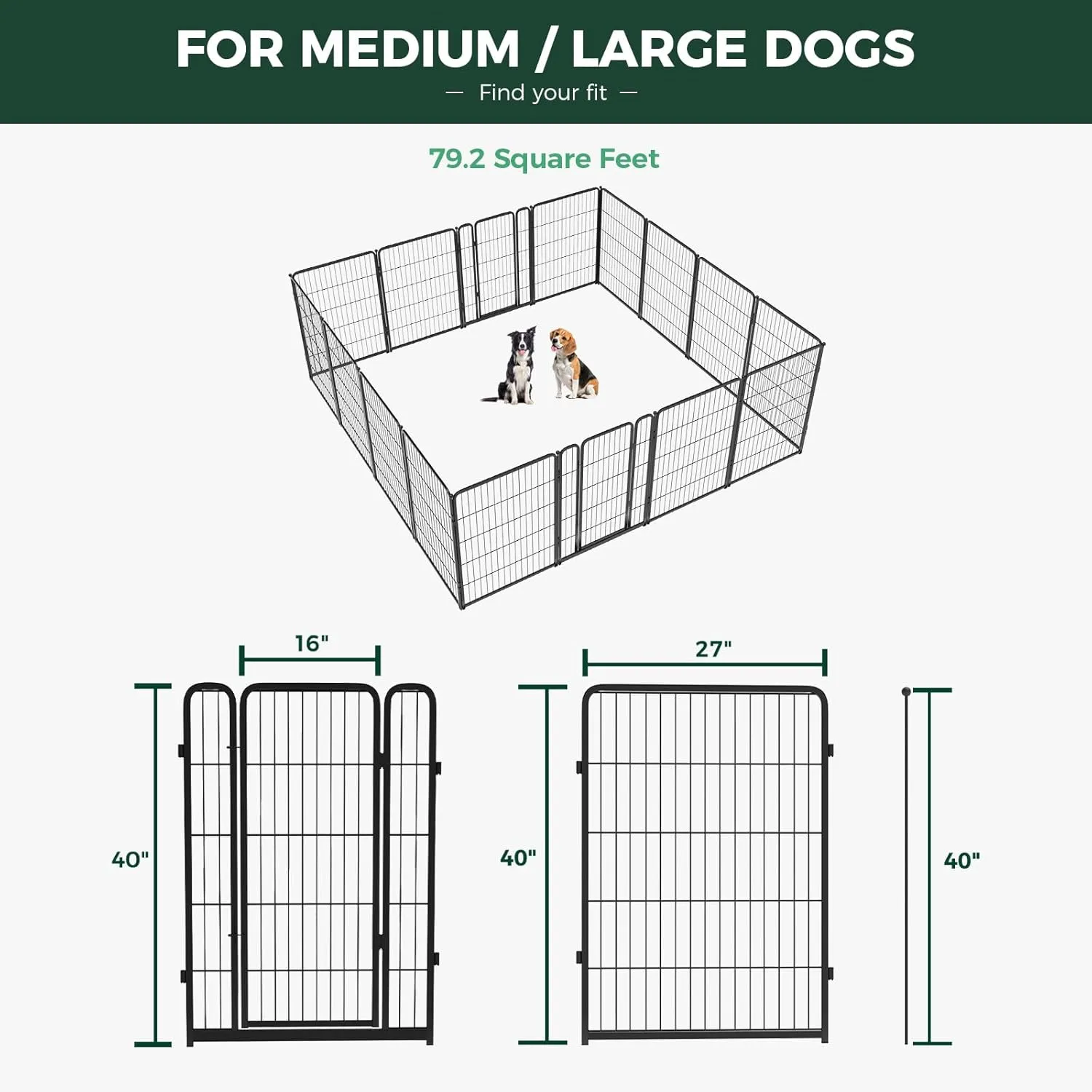 FXW Homeplus Dog Playpen for Indoor Use - Stress-Free and Safe Play, Heavy Duty 40 Inch 16 Panels Dog Pen for Medium and Large Dogs, BlackPatented