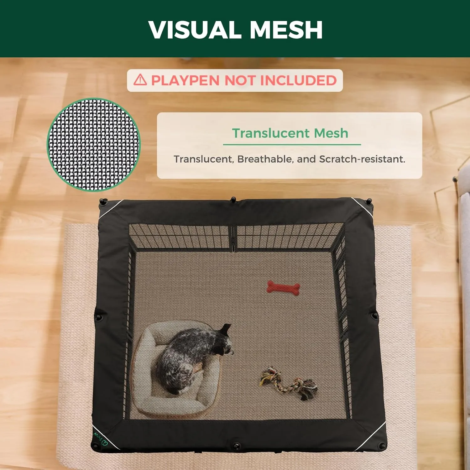 FXW Mesh Top Cover - Only Fits 24" H 8 Panels FXW (Homeplus/Rollick/Instant) Dog Playpen (Not Suitable for Other Brands), SquarePatent Pending (Playpen not Included)