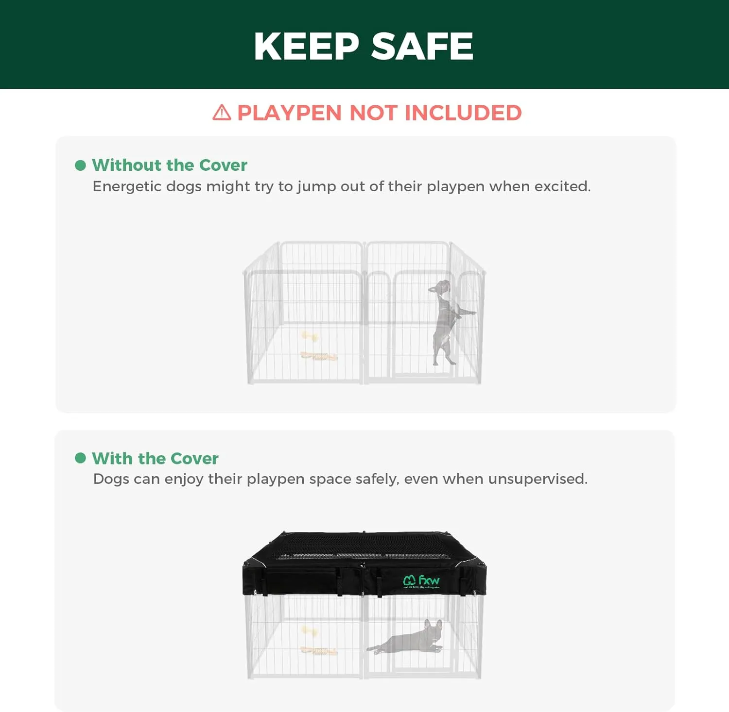 FXW Mesh Top Cover - Only Fits 24" H 8 Panels FXW (Homeplus/Rollick/Instant) Dog Playpen (Not Suitable for Other Brands), SquarePatent Pending (Playpen not Included)