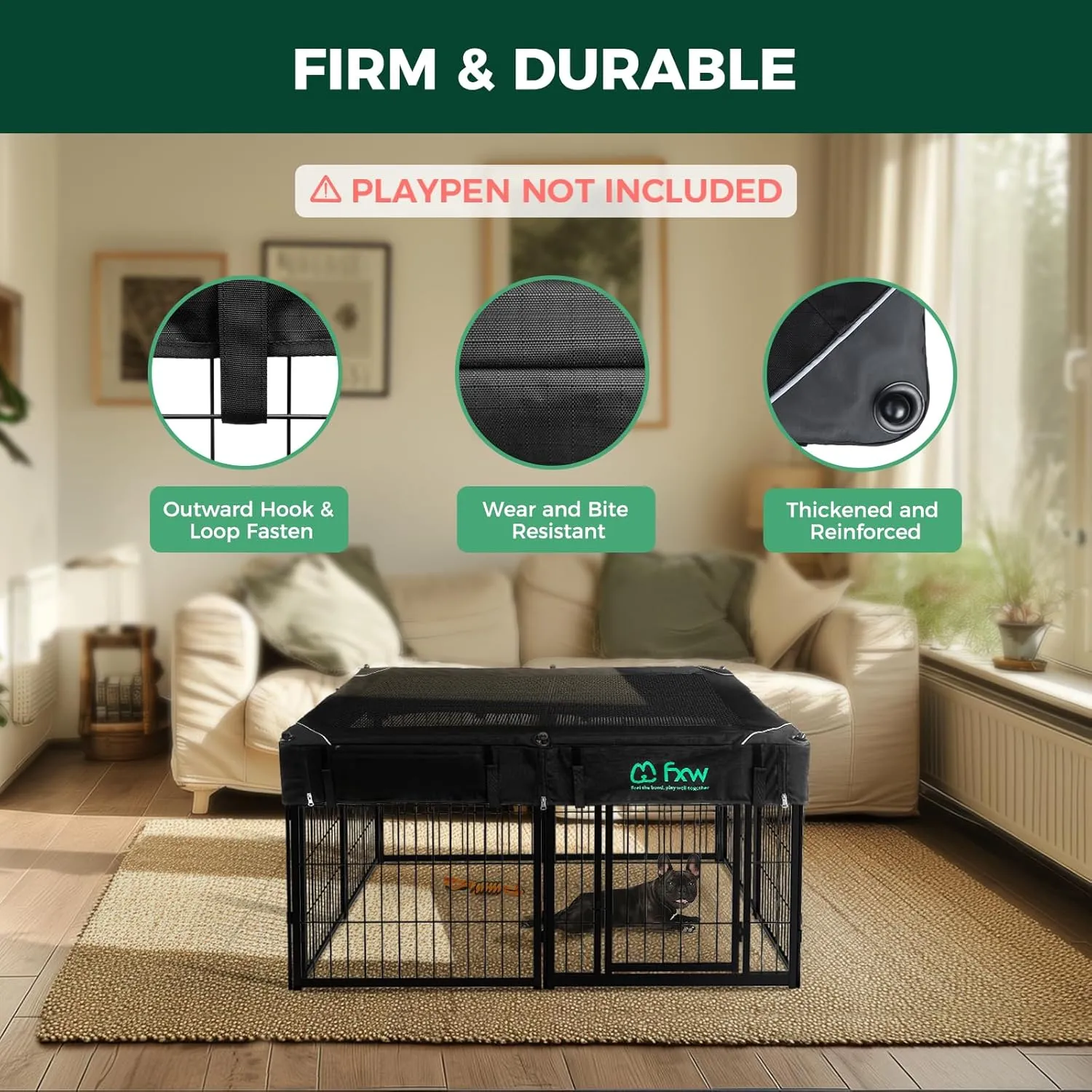 FXW Mesh Top Cover - Only Fits 24" H 8 Panels FXW (Homeplus/Rollick/Instant) Dog Playpen (Not Suitable for Other Brands), SquarePatent Pending (Playpen not Included)