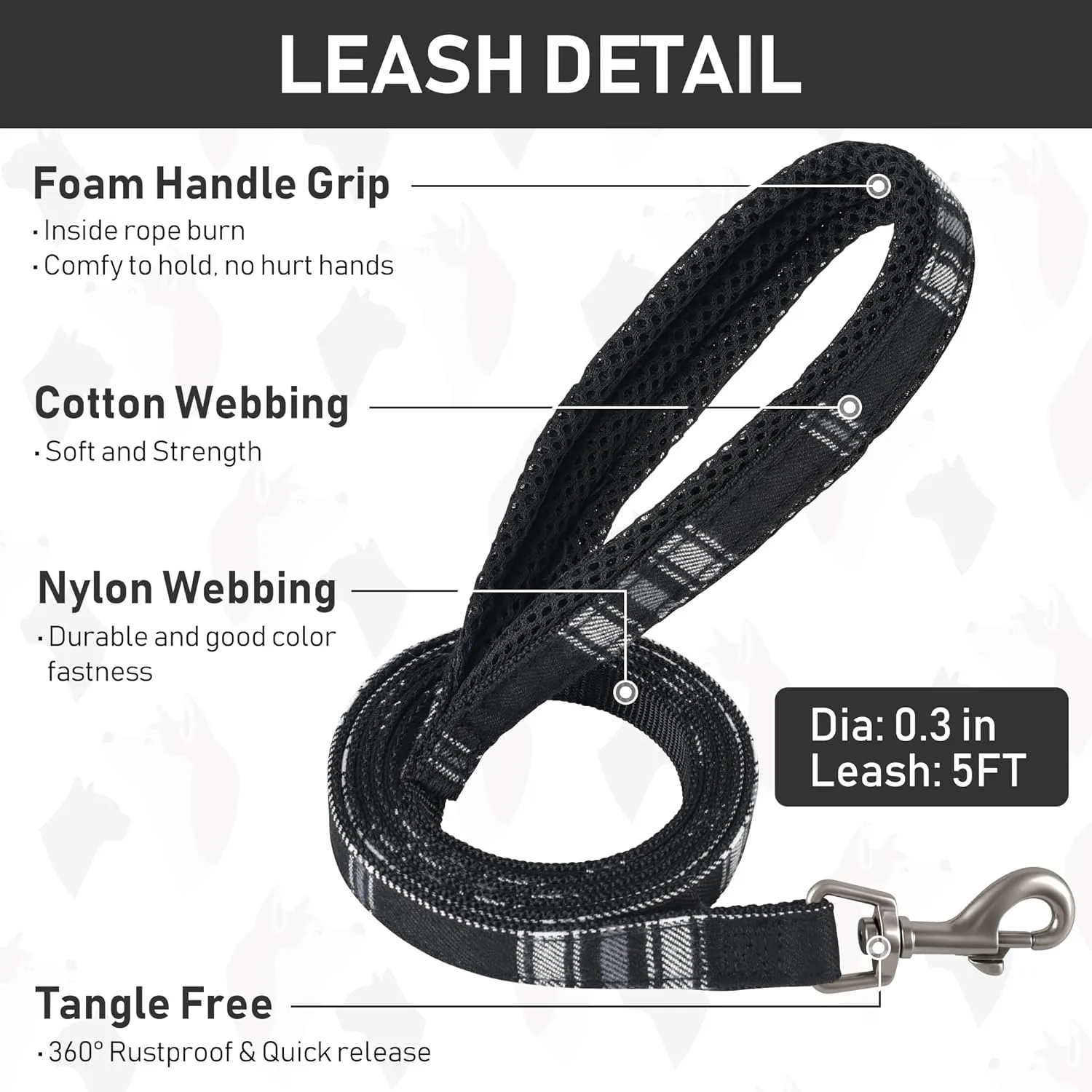 GAMUDA Dog Harness Collar and Leash Set, Horse Care Sheets, No Chock No Pull Adjustable Vest Harnesses Plaid Reflective for Medium Dog, Cat, Small Horse, Small Bull and Pig (Black, L)