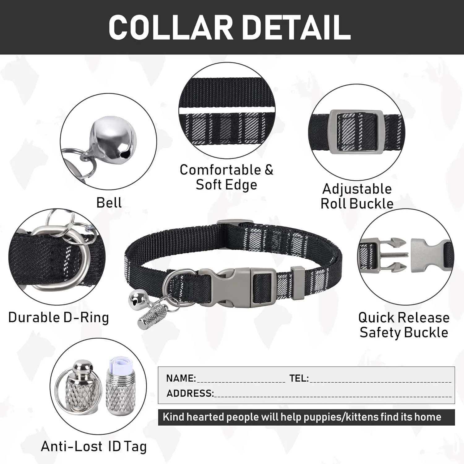 GAMUDA Dog Harness Collar and Leash Set, Horse Care Sheets, No Chock No Pull Adjustable Vest Harnesses Plaid Reflective for Medium Dog, Cat, Small Horse, Small Bull and Pig (Black, L)