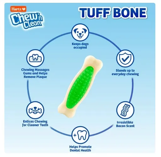 Hartz Chew 'n Clean Tuff Bone Dog Chew Toy, Small, Color May Vary