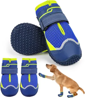 Illumifun Dog Shoes for Hot Pavement, 4 Pack Waterproof Anti-Slip Dog Boots & Paw Protectors, Reflective Dog Booties for Hardwood Floors (#4)