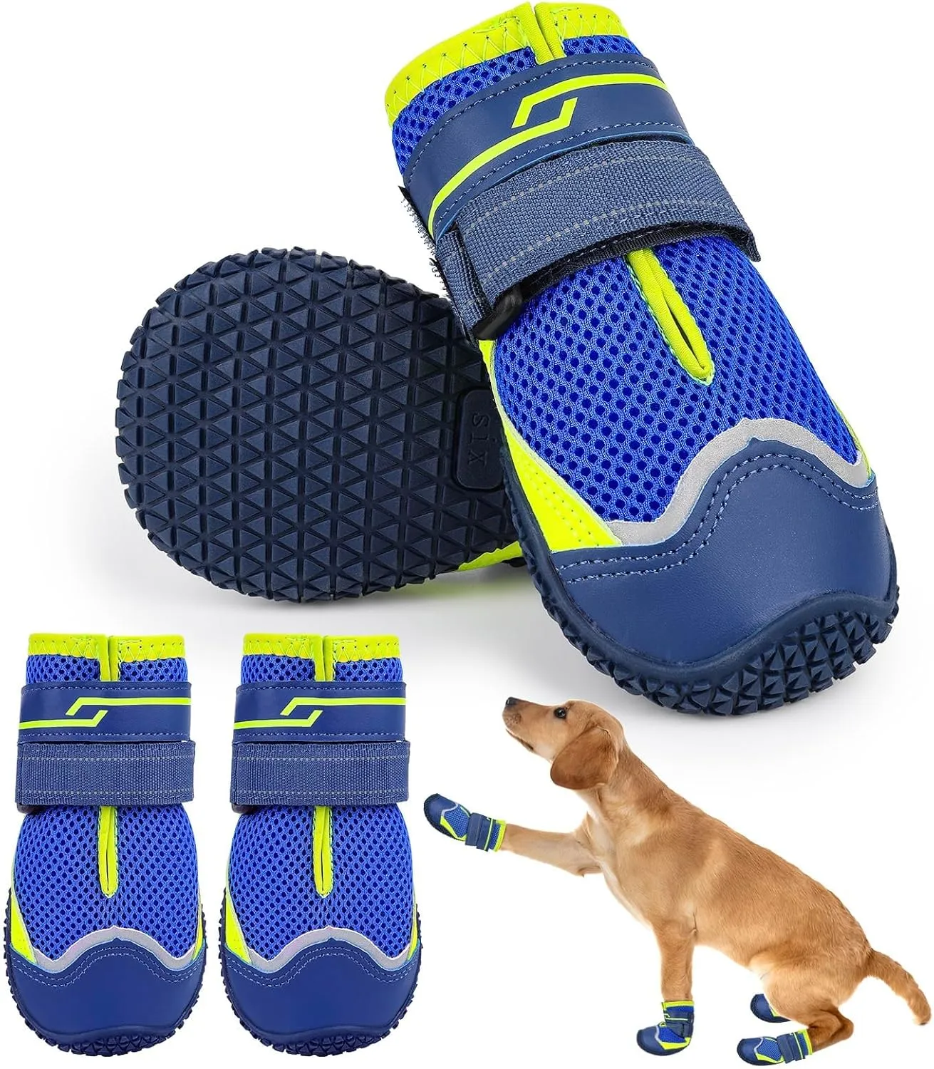 Illumifun Dog Shoes for Hot Pavement, 4 Pack Waterproof Anti-Slip Dog Boots & Paw Protectors, Reflective Dog Booties for Hardwood Floors (#4)