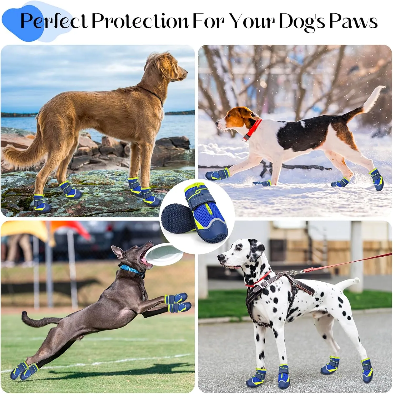 Illumifun Dog Shoes for Hot Pavement, 4 Pack Waterproof Anti-Slip Dog Boots & Paw Protectors, Reflective Dog Booties for Hardwood Floors (#4)