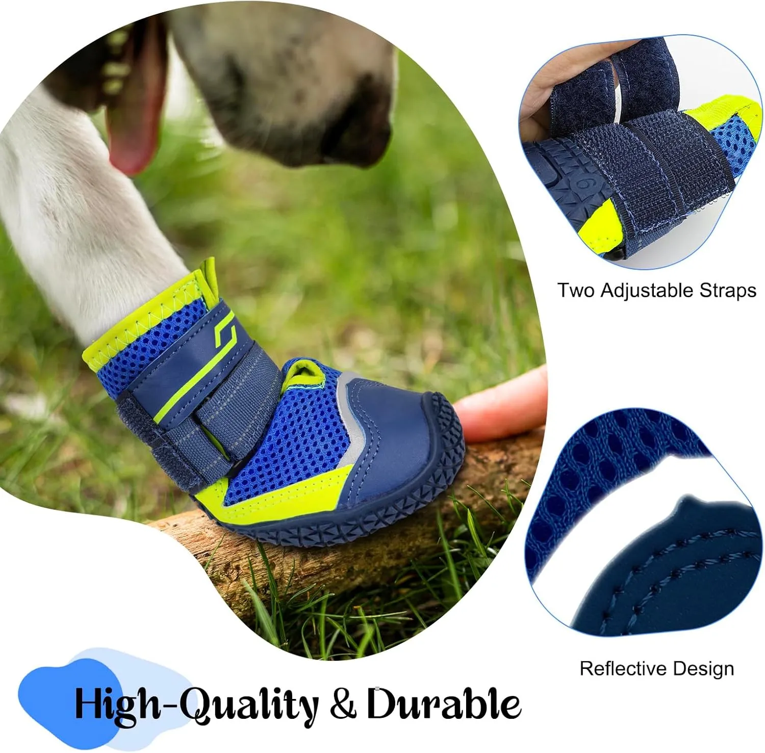 Illumifun Dog Shoes for Hot Pavement, 4 Pack Waterproof Anti-Slip Dog Boots & Paw Protectors, Reflective Dog Booties for Hardwood Floors (#4)