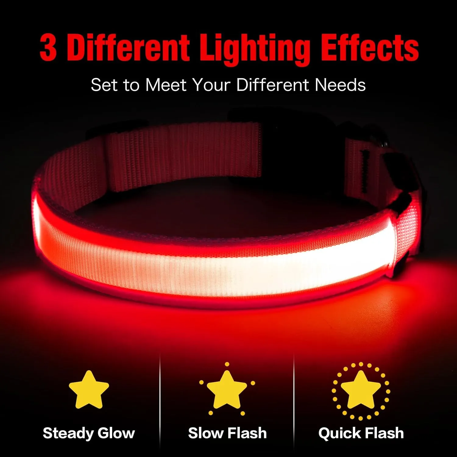 Illumifun LED Dog Collar, USB Rechargeable Light Up Dog Collar, Safety Glow Light for Your Pet Walking at Night (Red, Large)