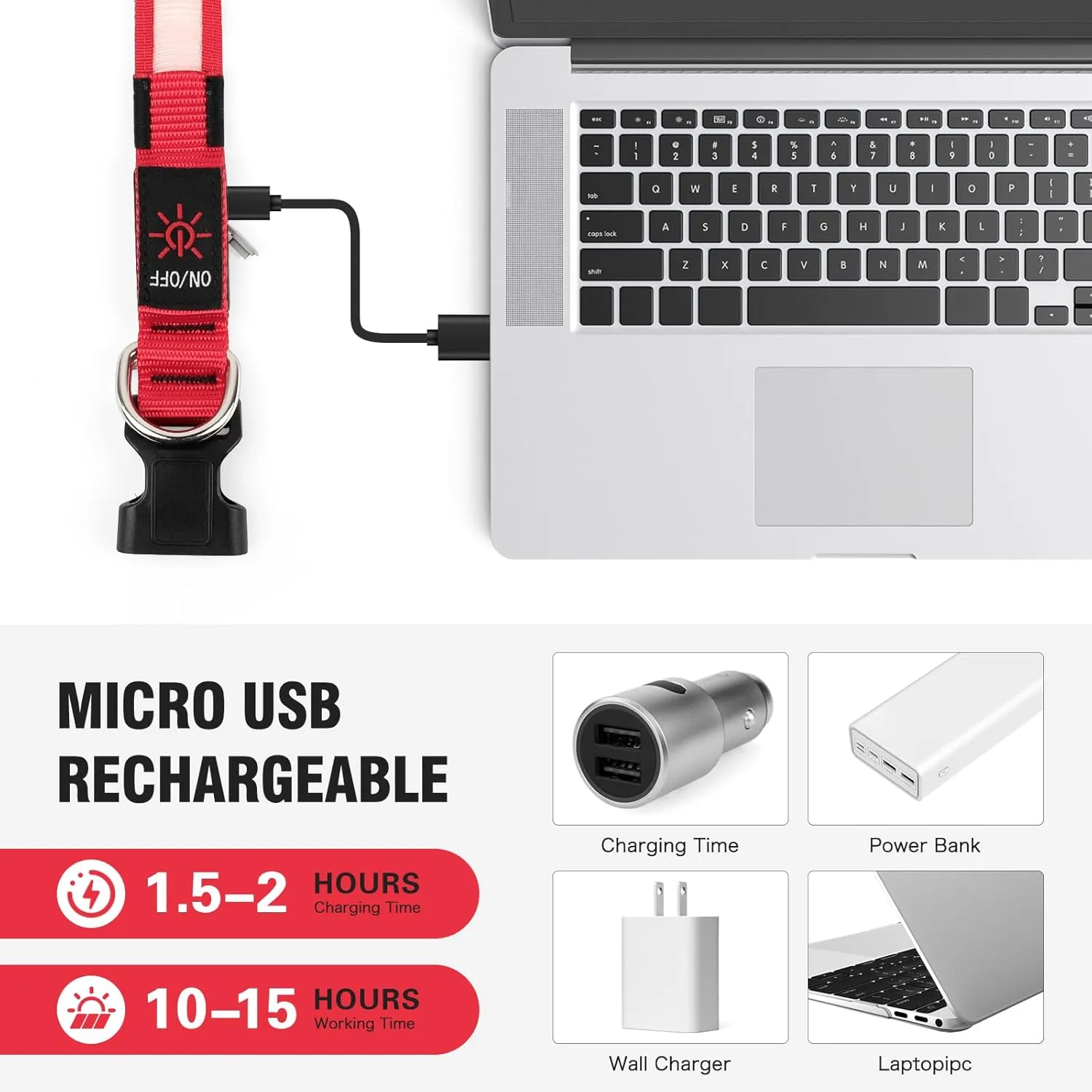 Illumifun LED Dog Collar, USB Rechargeable Light Up Dog Collar, Safety Glow Light for Your Pet Walking at Night (Red, Large)