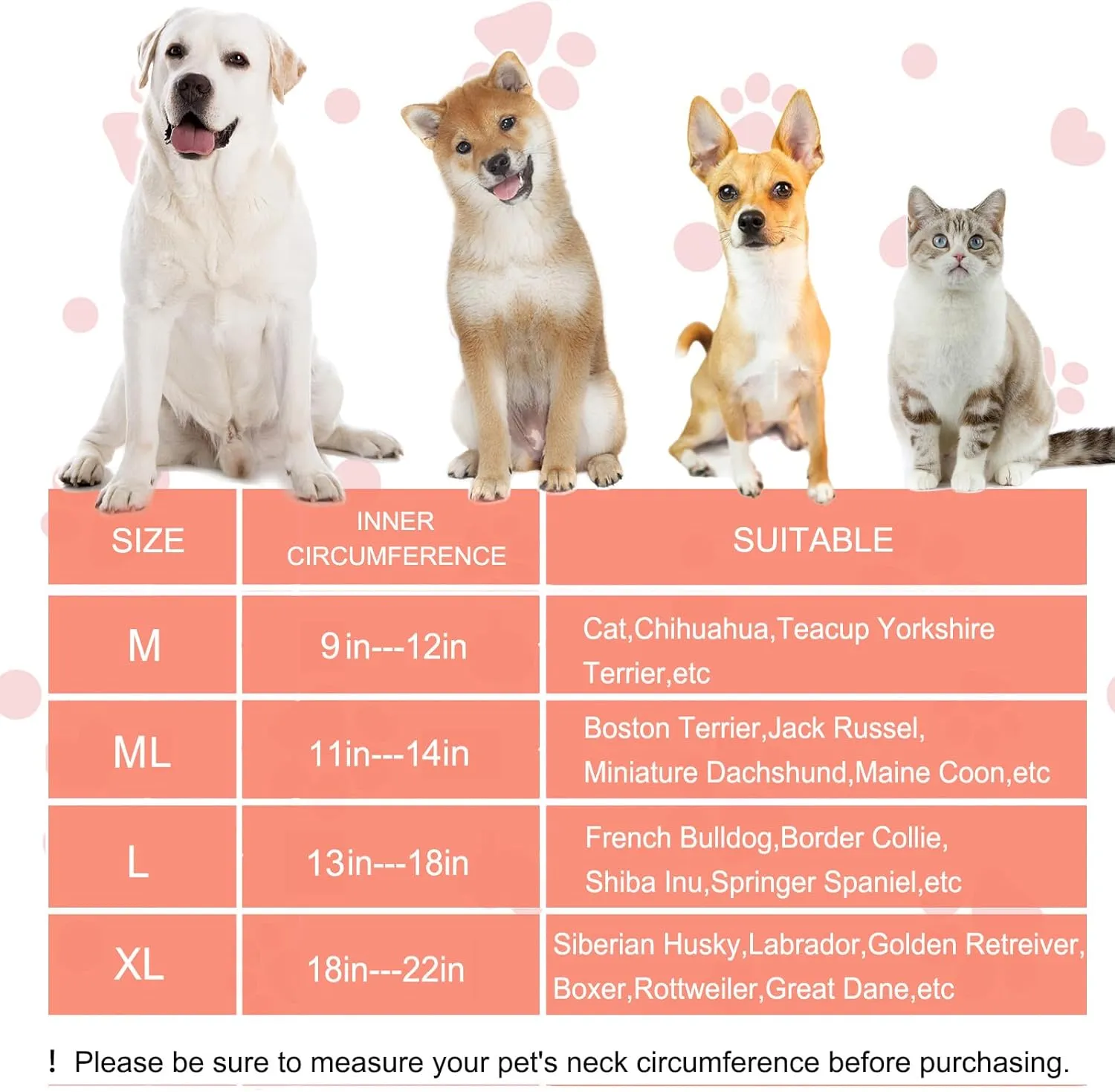 Inflatable Dog Cone Collar for Large Medium Small Dogs, Soft Dog Donut Collar Adjustable Recovery Cone for Pets After Surgery, Extra Enhanced Anti-Licking Guard Shield for Pets (ML, Orange)
