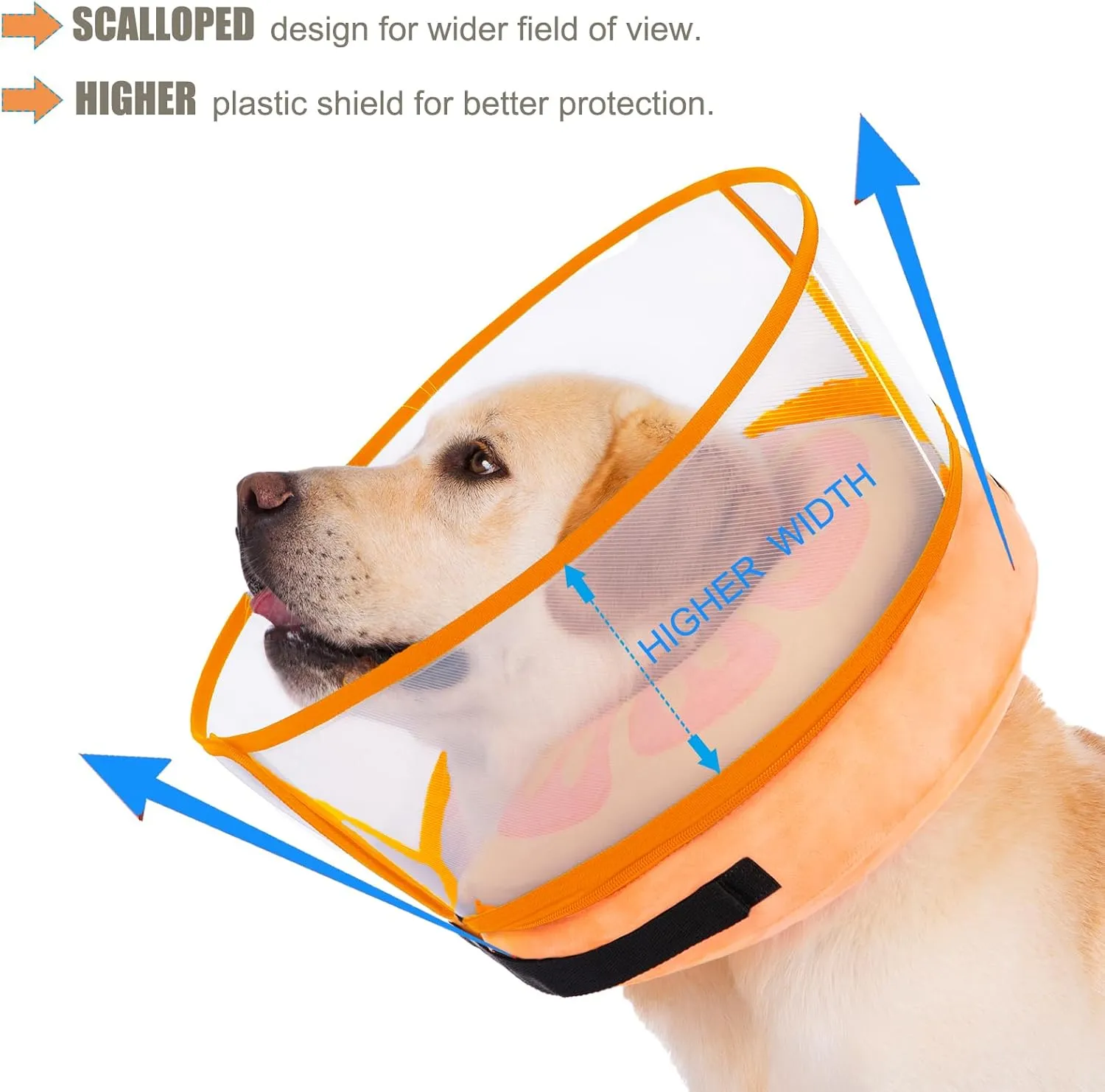 Inflatable Dog Cone Collar for Large Medium Small Dogs, Soft Dog Donut Collar Adjustable Recovery Cone for Pets After Surgery, Extra Enhanced Anti-Licking Guard Shield for Pets (ML, Orange)