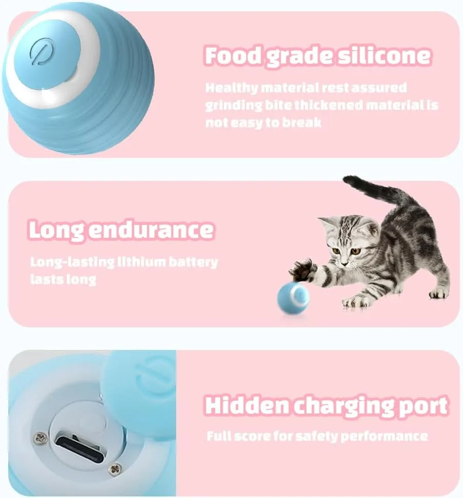 Interactive LED Flash Dog Ball Toy, Automatic Motion, USB Rechargeable (Light Blue)