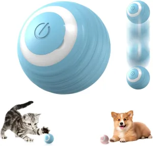 Interactive LED Flash Dog Ball Toy, Automatic Motion, USB Rechargeable (Light Blue)