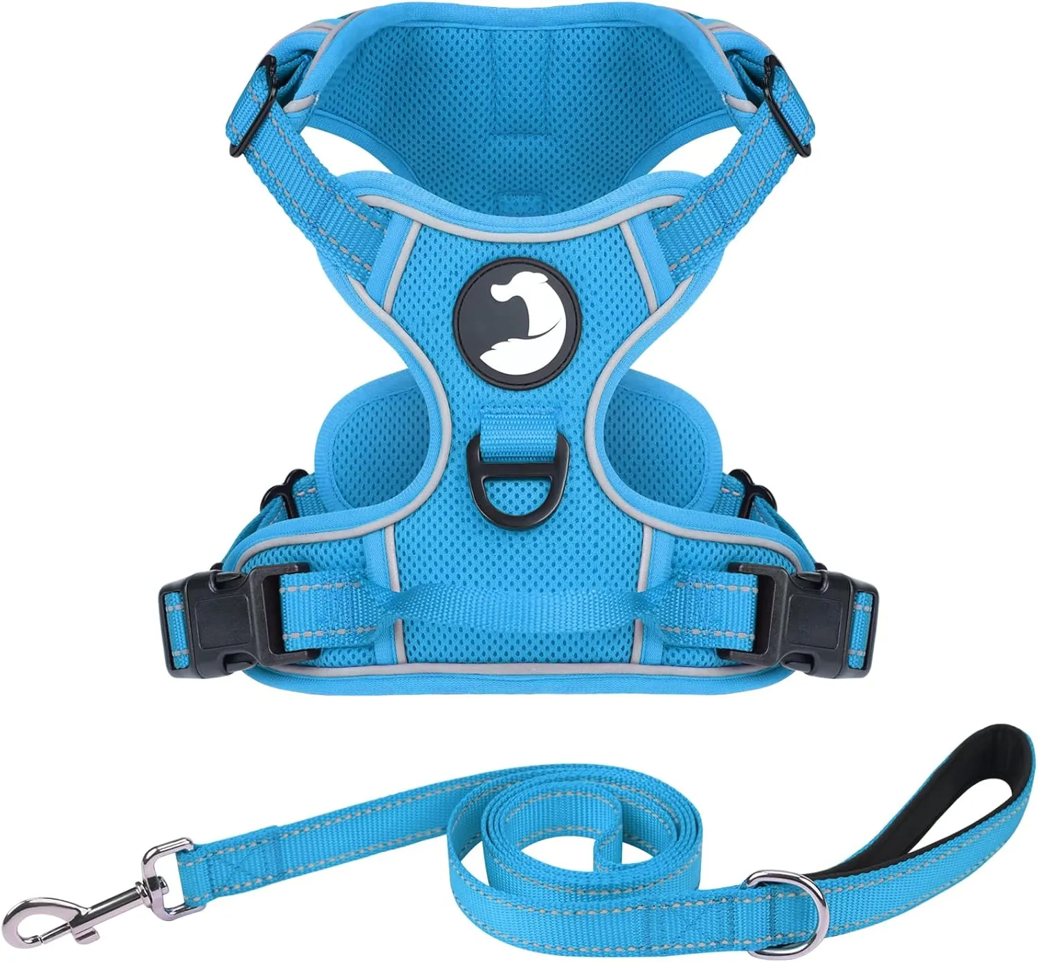 Joytale No Pull Mesh Dog Harness and Reflective Dog 6FT x 1" Leash Combo with Neoprene Handle for Medium Dogs (Aqua Blue,M)